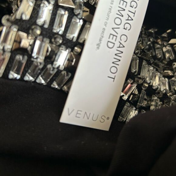 Venus Black Rhinestone V-Neck Long Sleeve Mini Dress NWT Size 4 - Picture 6 of 9